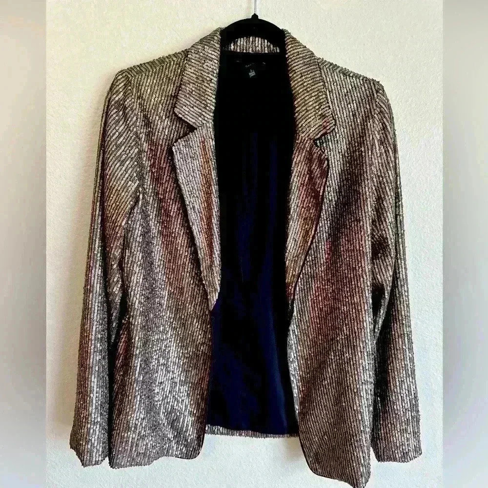 Drew Womens Sequin Blazer Jacket Size S Sparkly Glitter Concert Party Gold